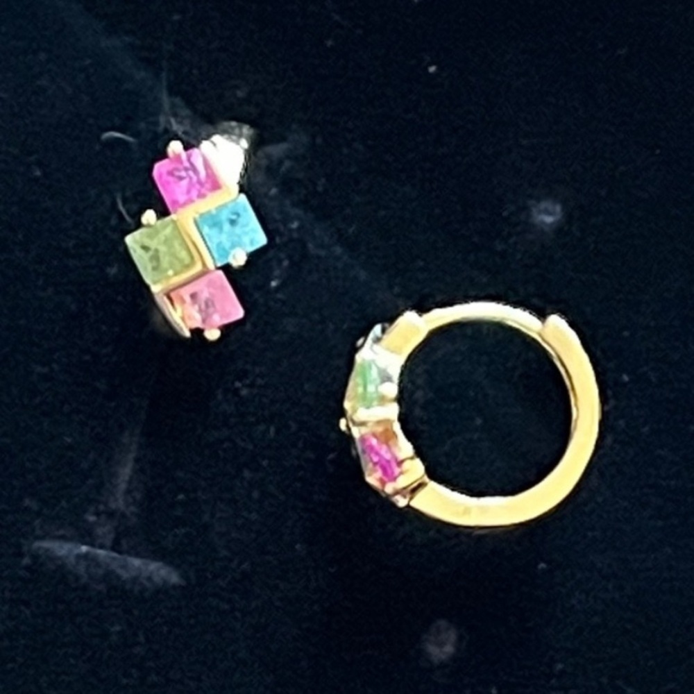Girls cute Multicolor Gemstone Gold Small Hoop Earrings